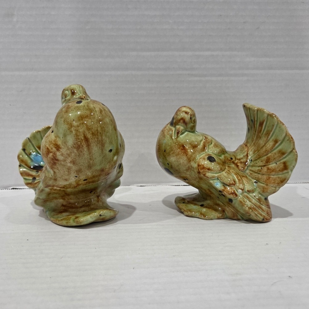 Vintage Ceramic Pigeon Dove Figurine Drip Glaze Green Brown Bird Statue 4.5 Inch